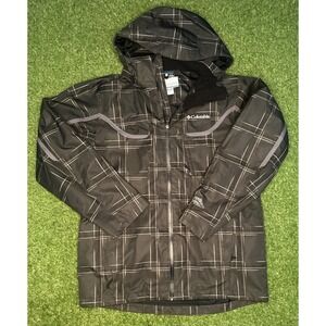 Columbia Omni-Tech Interchange Jacket Men's M Waterproof Hooded Plaid‎ Black